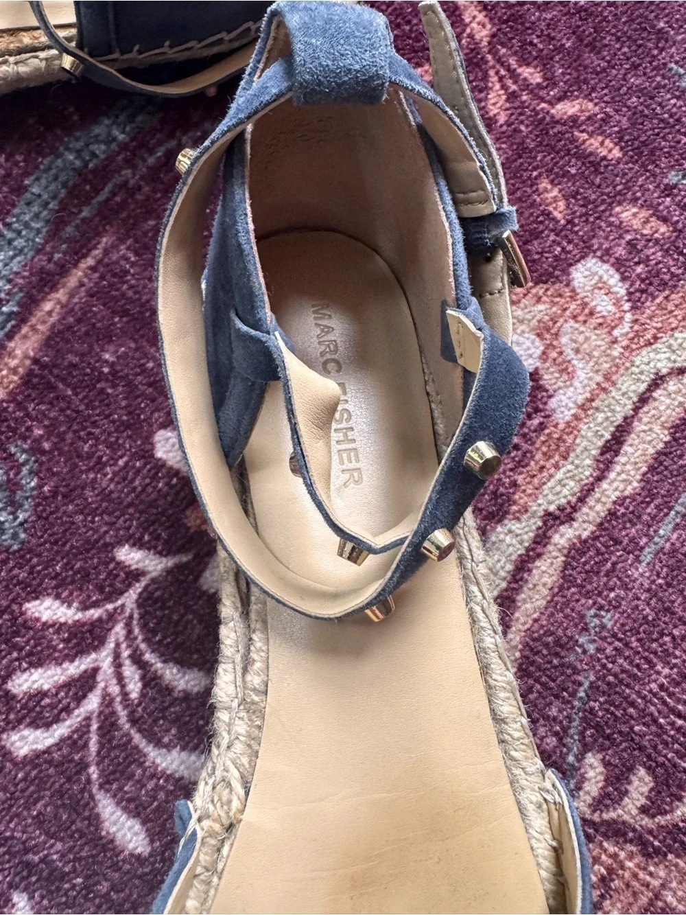 Marc Fisher Maci Studded Blue Suede wrap Espadrille sandals in 9 vacation
